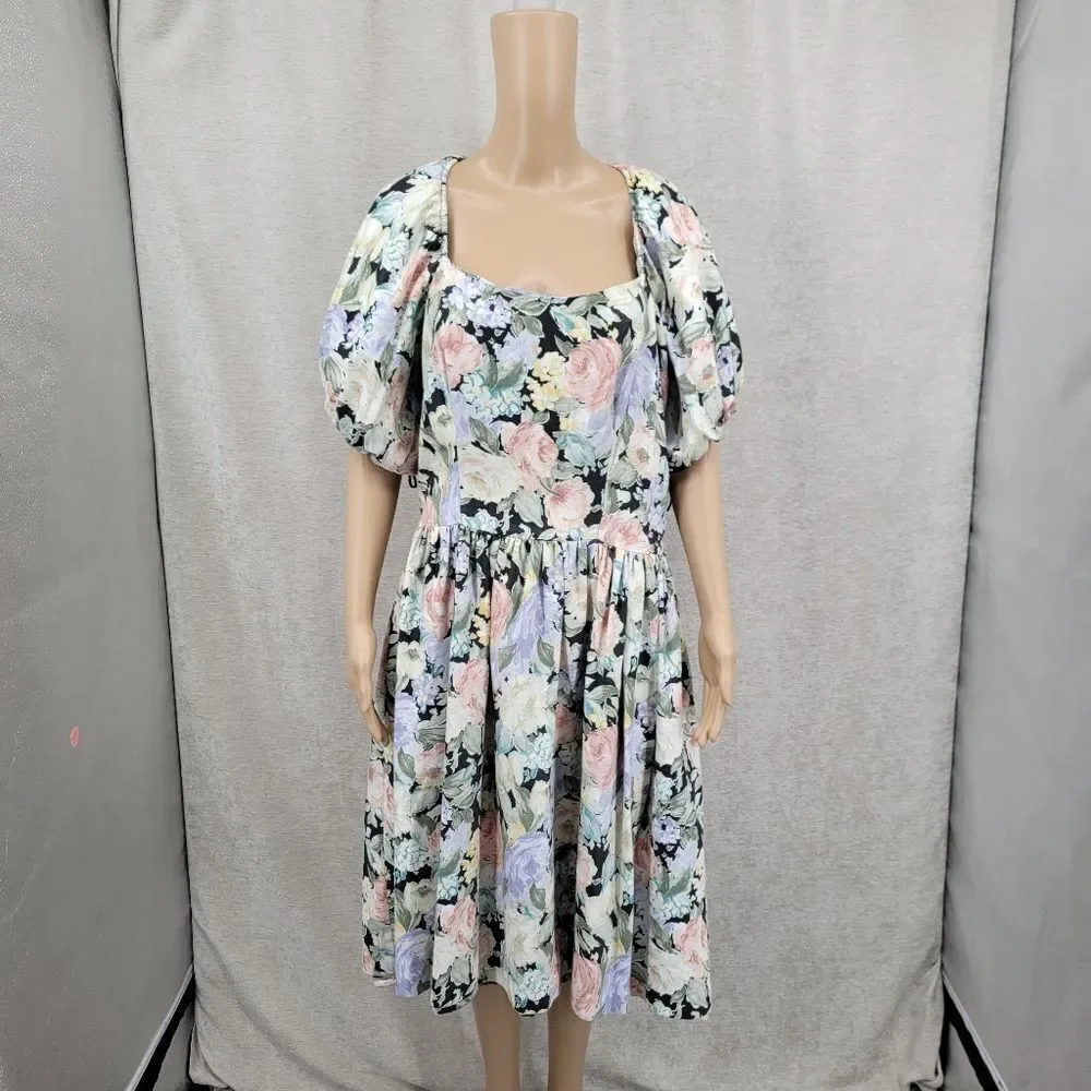 Impromptu 80s Vintage Floral Prom Puff Sleeve Dress Fitted Bodice